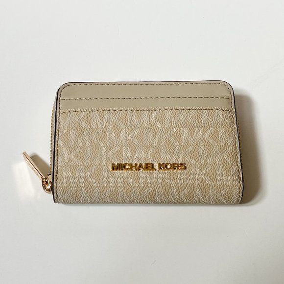 Michael Kors Jet Set Travel Zip Around Card Case Wallet MK Light Sand - Picture 6 of 9